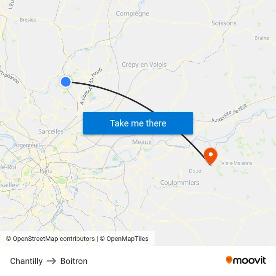 Chantilly to Boitron map