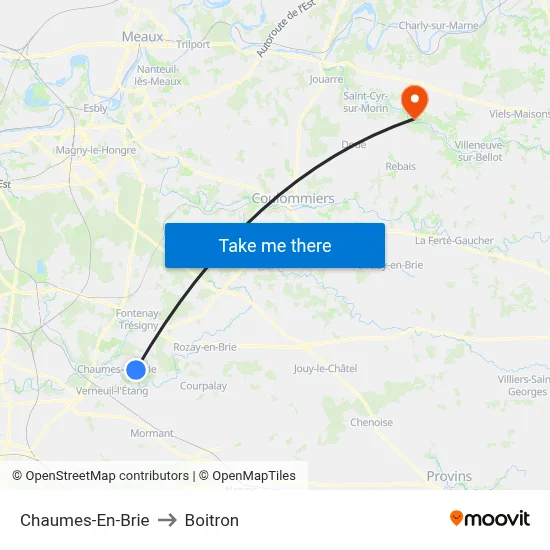 Chaumes-En-Brie to Boitron map