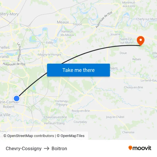Chevry-Cossigny to Boitron map