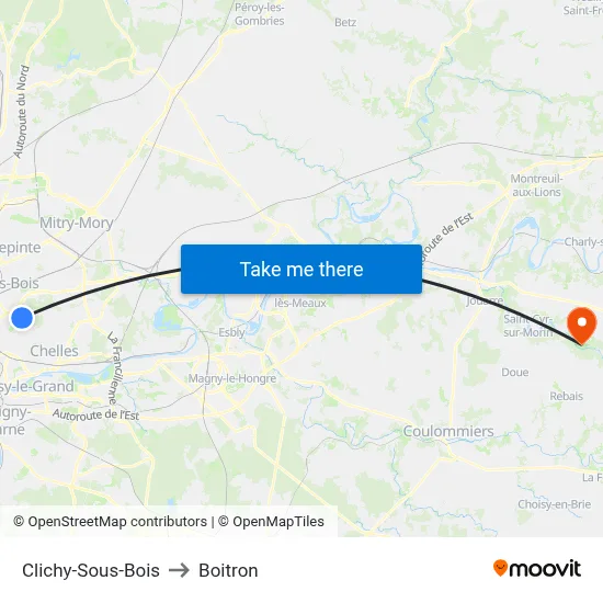 Clichy-Sous-Bois to Boitron map