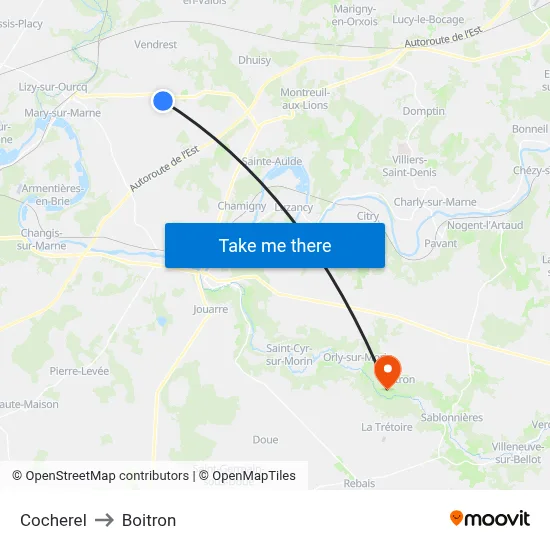 Cocherel to Boitron map