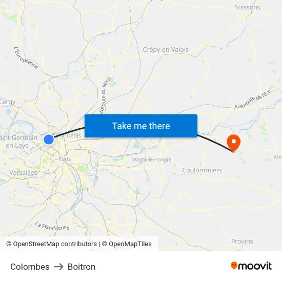 Colombes to Boitron map
