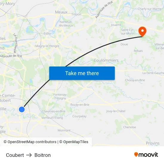 Coubert to Boitron map