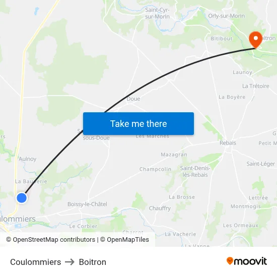 Coulommiers to Boitron map