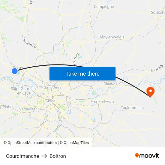Courdimanche to Boitron map