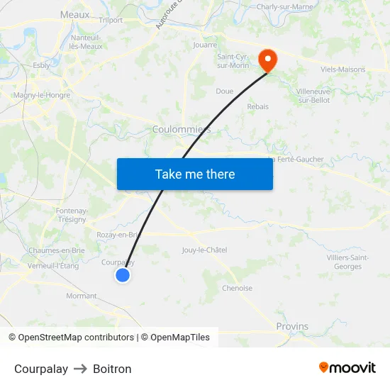Courpalay to Boitron map
