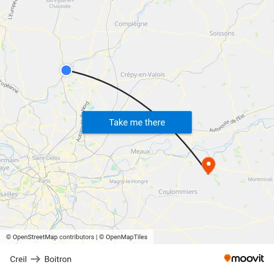 Creil to Boitron map