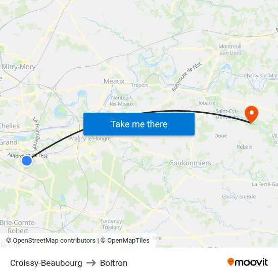 Croissy-Beaubourg to Boitron map
