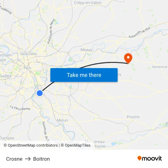 Crosne to Boitron map