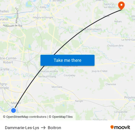 Dammarie-Les-Lys to Boitron map
