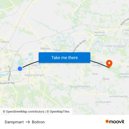 Dampmart to Boitron map