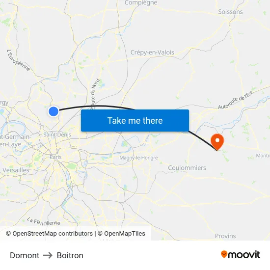 Domont to Boitron map
