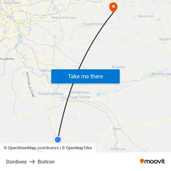Dordives to Boitron map