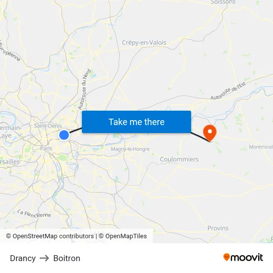 Drancy to Boitron map
