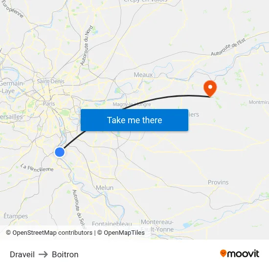 Draveil to Boitron map