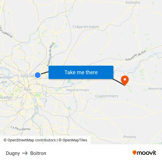 Dugny to Boitron map