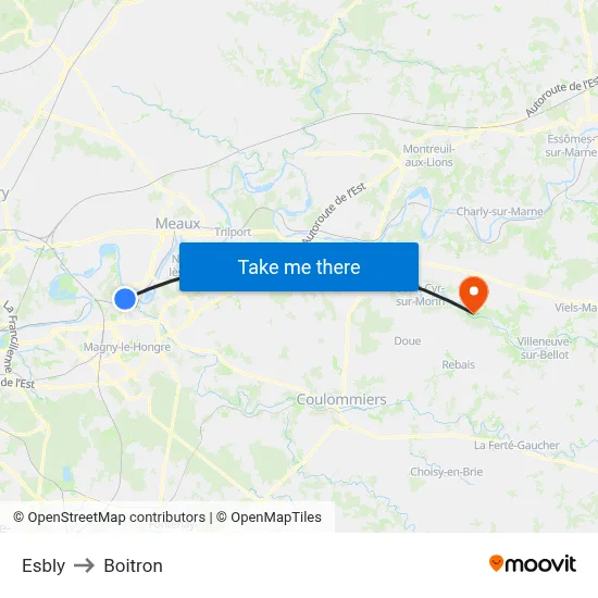 Esbly to Boitron map