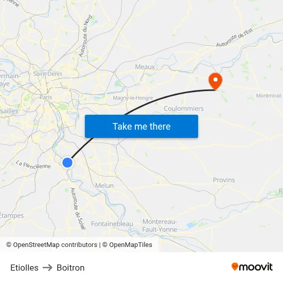 Etiolles to Boitron map