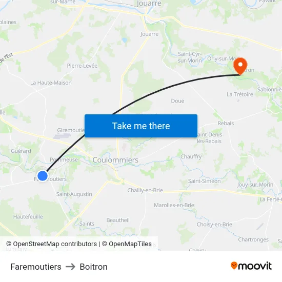 Faremoutiers to Boitron map