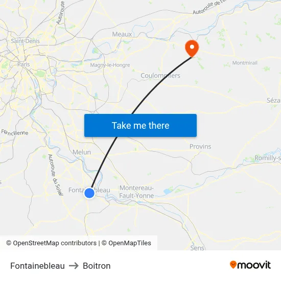 Fontainebleau to Boitron map