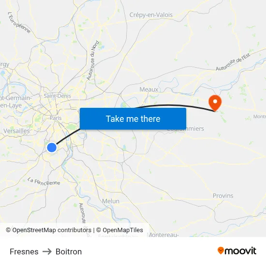 Fresnes to Boitron map