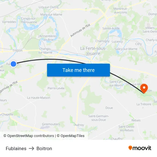 Fublaines to Boitron map