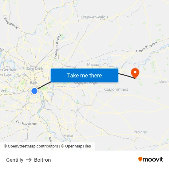 Gentilly to Boitron map