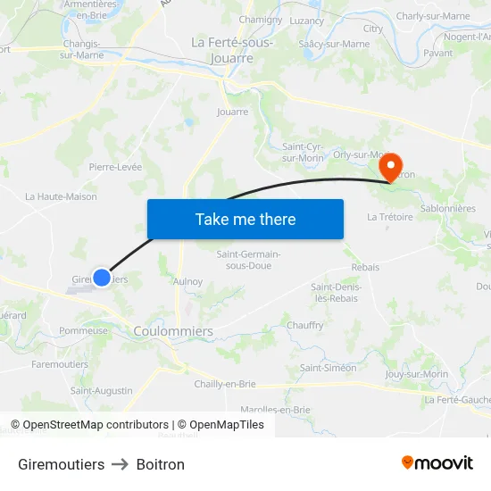 Giremoutiers to Boitron map