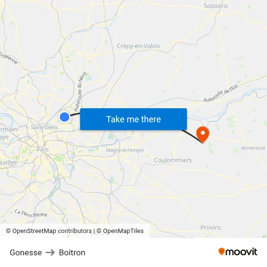 Gonesse to Boitron map