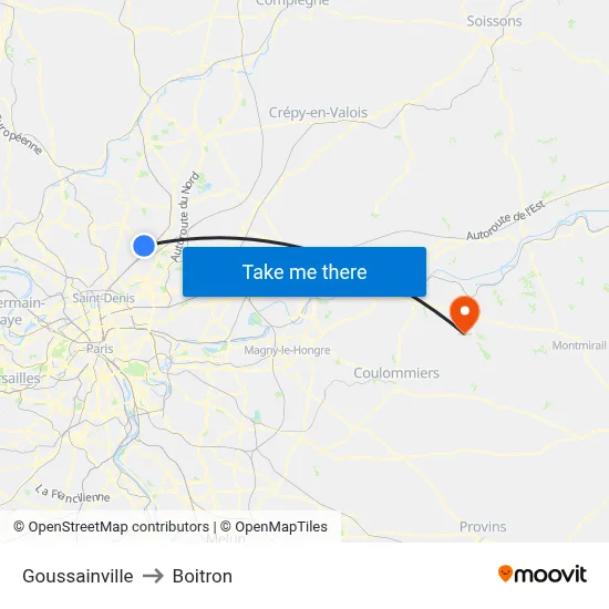 Goussainville to Boitron map