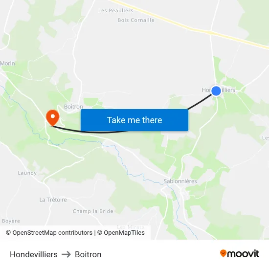 Hondevilliers to Boitron map