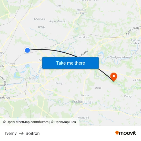 Iverny to Boitron map