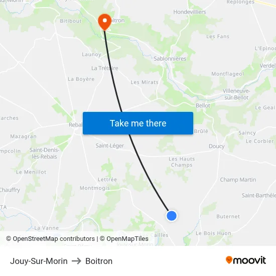 Jouy-Sur-Morin to Boitron map