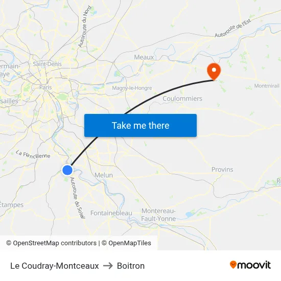 Le Coudray-Montceaux to Boitron map