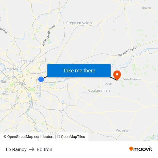 Le Raincy to Boitron map