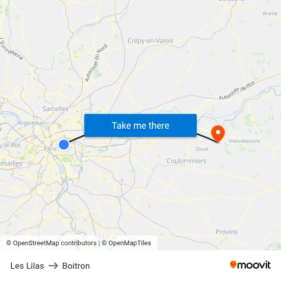 Les Lilas to Boitron map