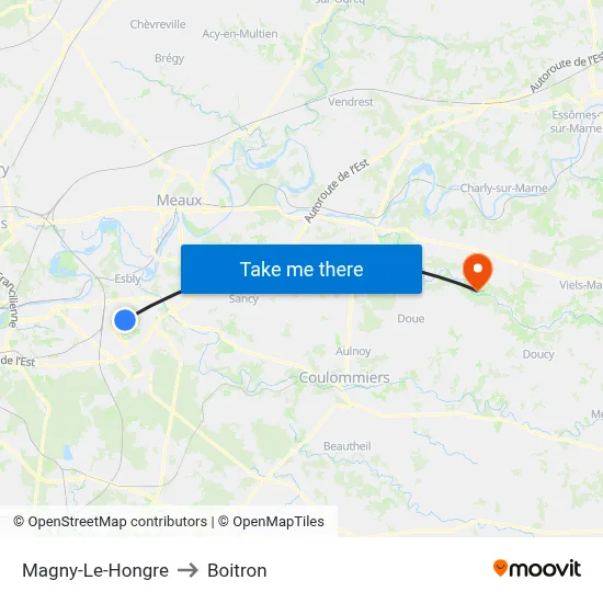 Magny-Le-Hongre to Boitron map