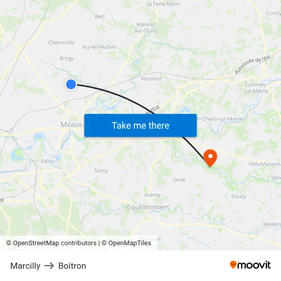 Marcilly to Boitron map