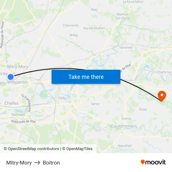 Mitry-Mory to Boitron map