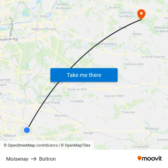 Moisenay to Boitron map