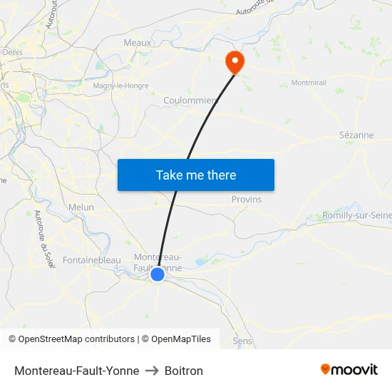 Montereau-Fault-Yonne to Boitron map