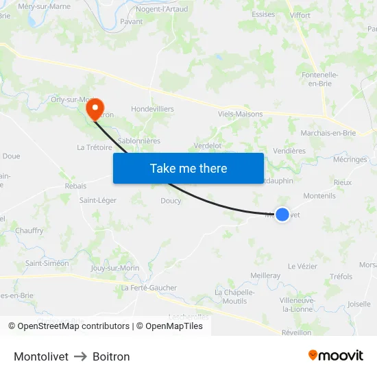 Montolivet to Boitron map