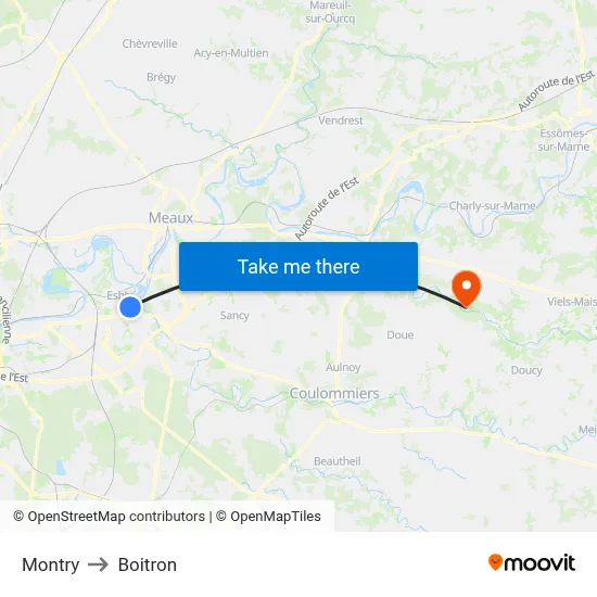 Montry to Boitron map