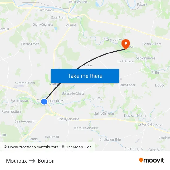 Mouroux to Boitron map