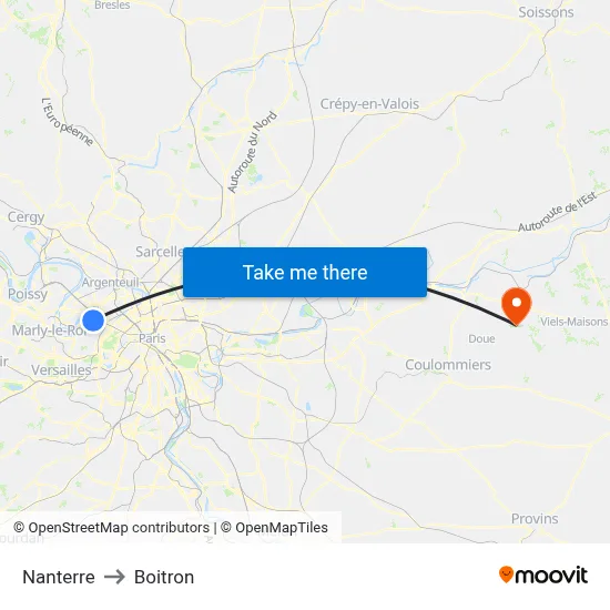 Nanterre to Boitron map