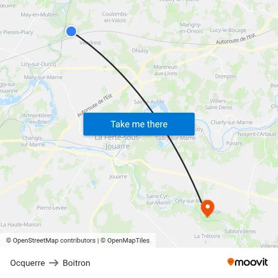 Ocquerre to Boitron map
