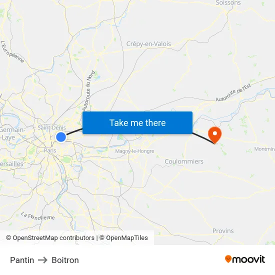 Pantin to Boitron map