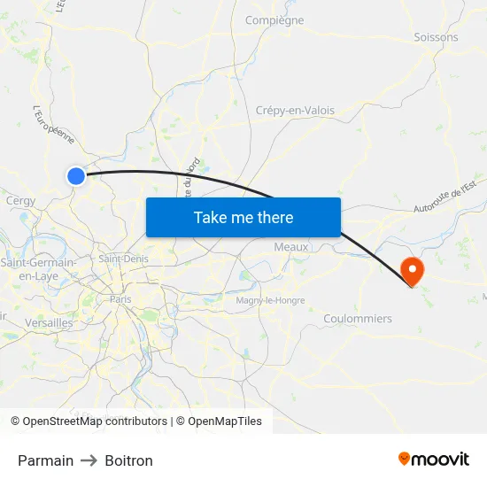 Parmain to Boitron map