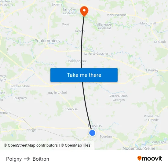 Poigny to Boitron map