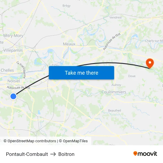 Pontault-Combault to Boitron map